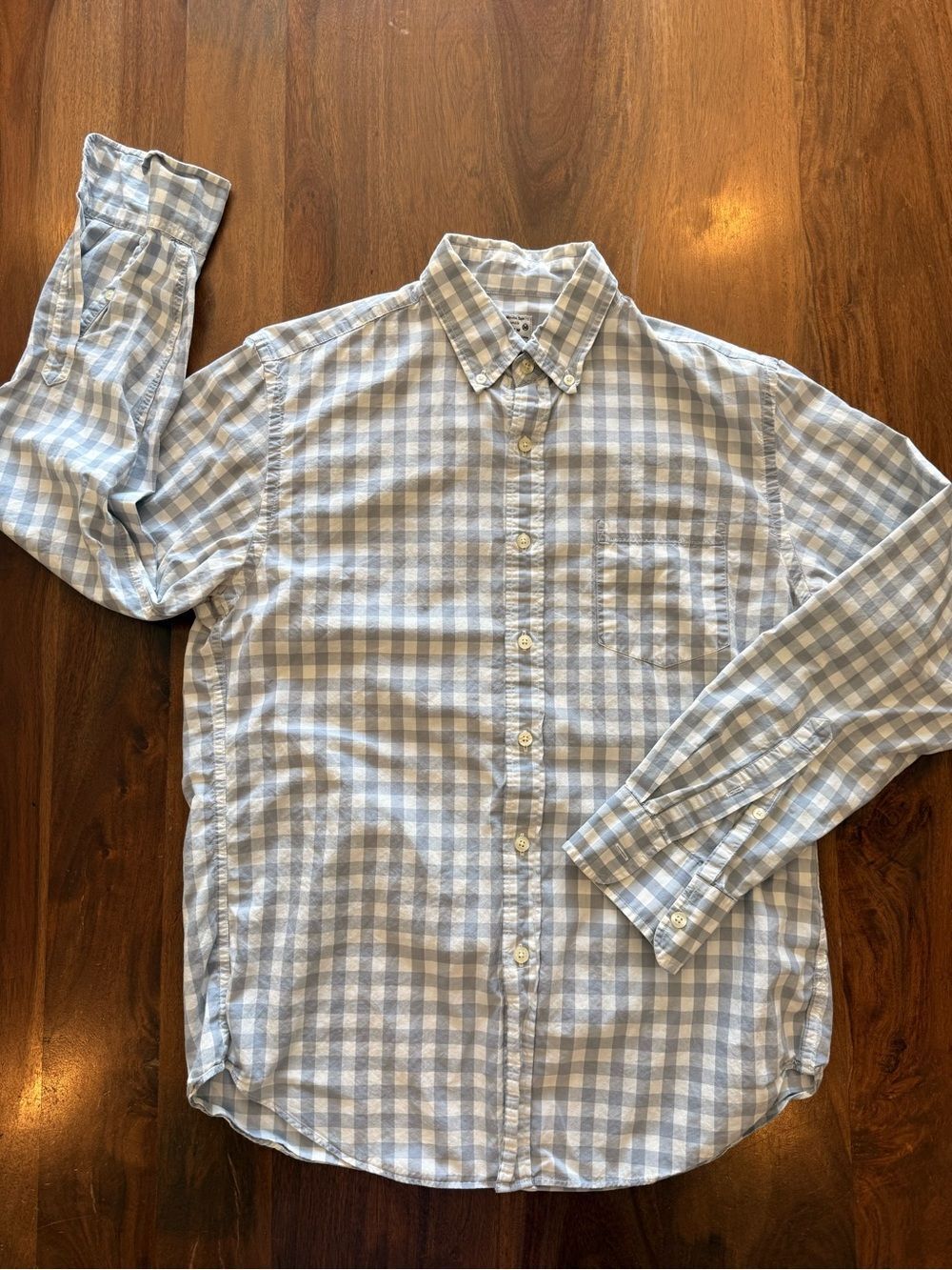 J. Crew Men's Light Blue and White Gingham Button-Down Shirt